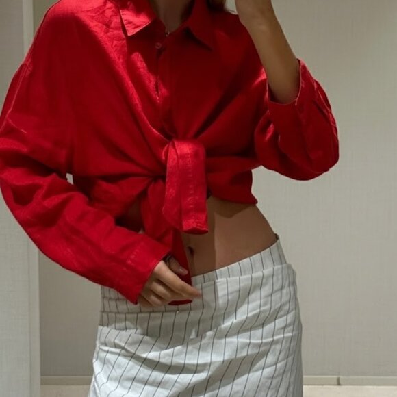 MASSIMO DUTTI Striped Midi Skirt With Pleat Detail In White Size L NWT - Picture 10 of 13